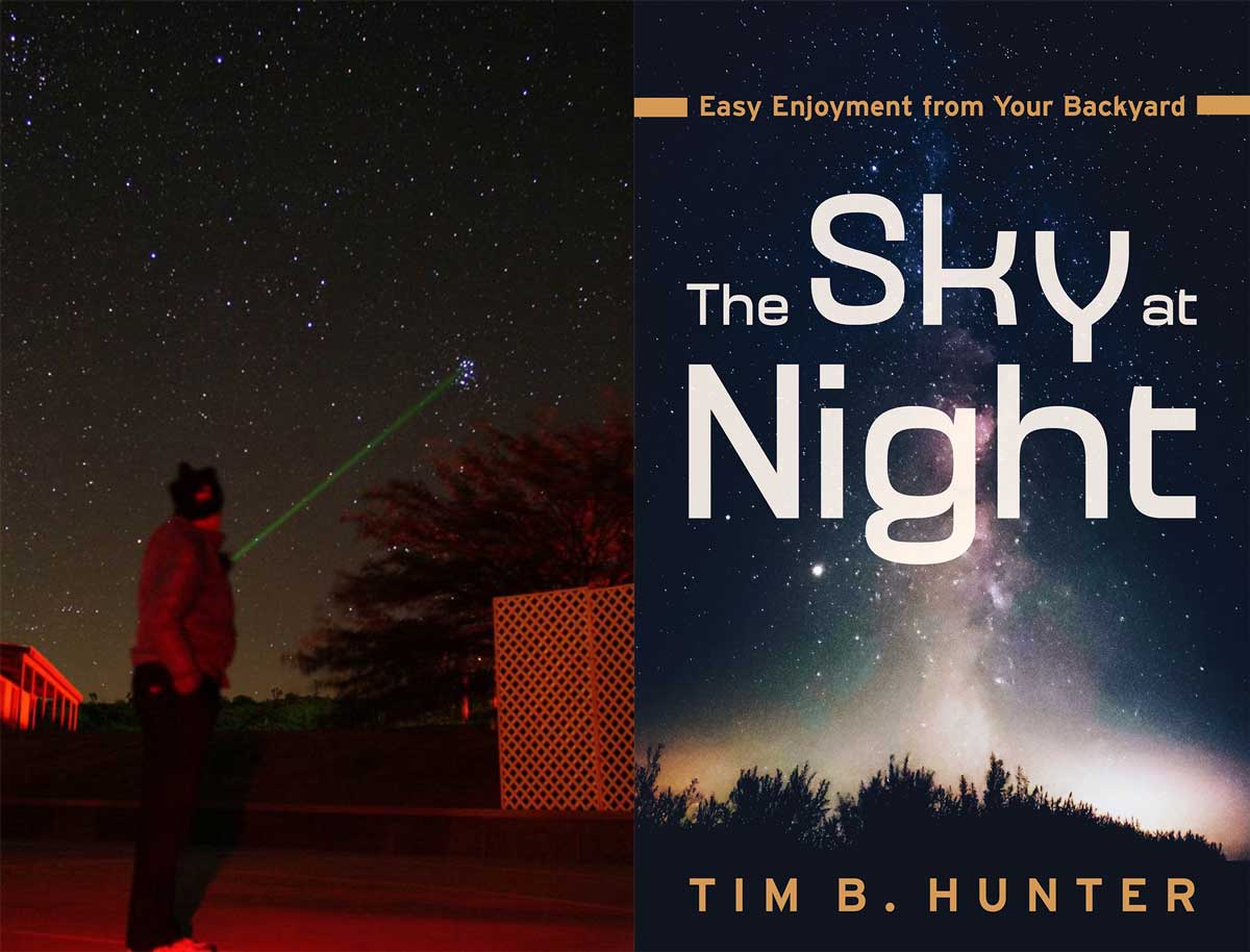 Sky at Night book cover and author using laser pointer to show stars