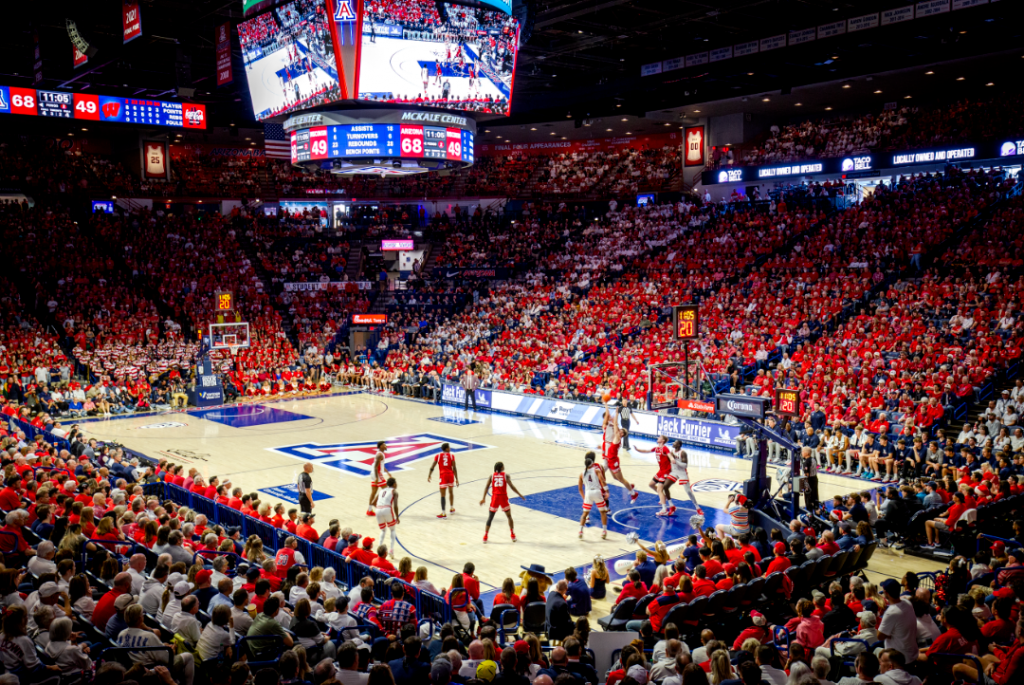 Image of McKale Center filled with basketball fans during UA vs U Wisconsin men's basketball game.