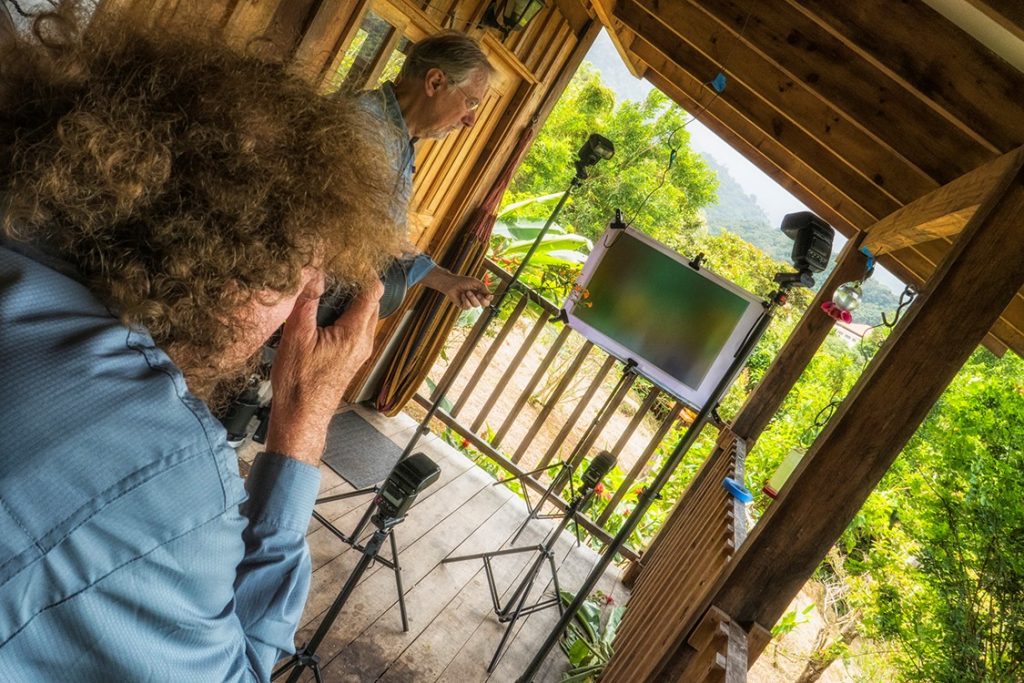 Photographer set up for hummingbird photography