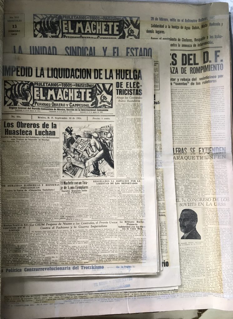 Multiple copies of Mexican newspaper El Machetete from 1934.