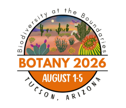 circular logo with desert plants in background and the words "Botany 2026" in bold orange letters