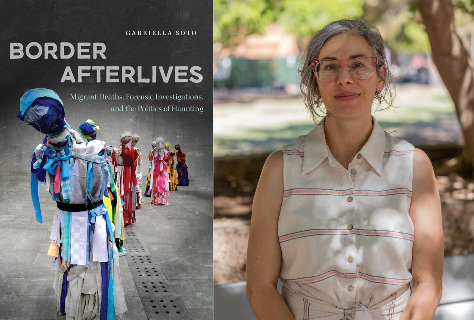 left is book Border Afterlives, right is author Gabriella Soto