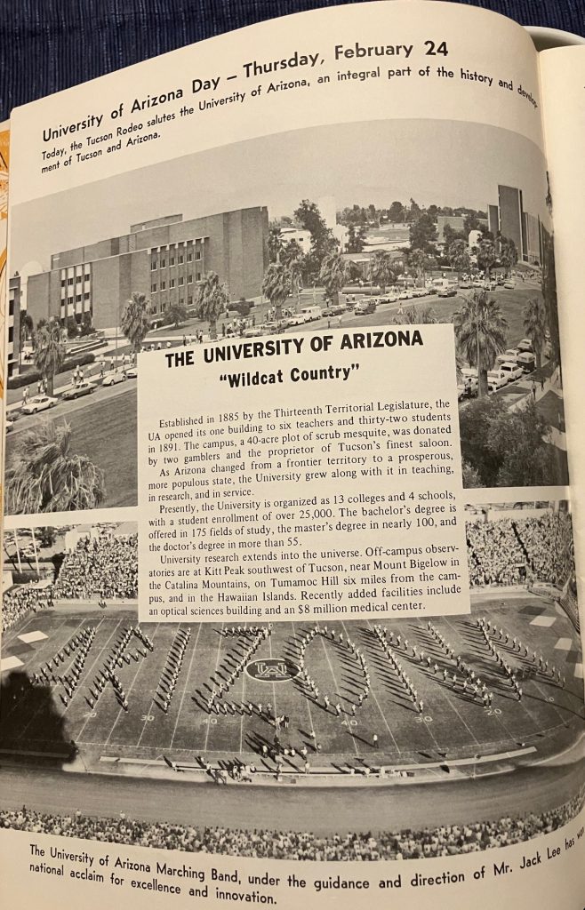 aerial view of Univ of Arizona marching band from 1972