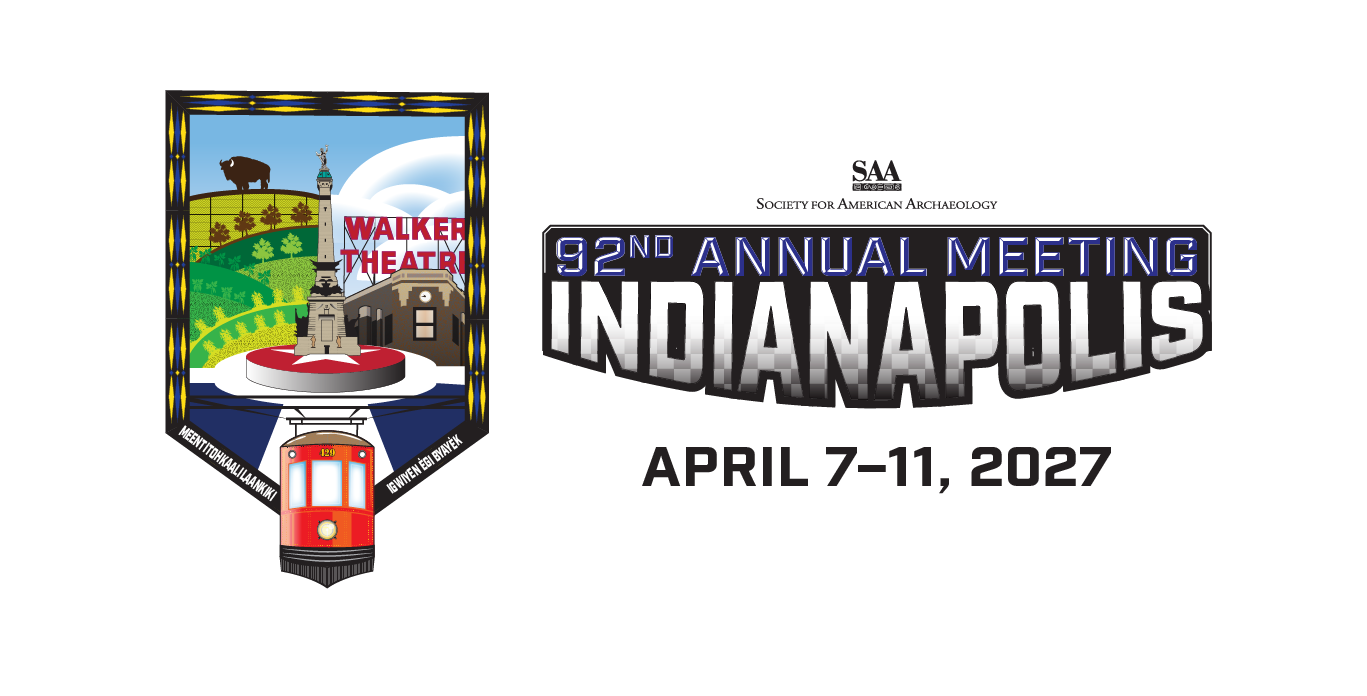 Header image for 2027 SAA conference in Indianapolis showing a logo with racecars and "Indianapolis" in bold letters